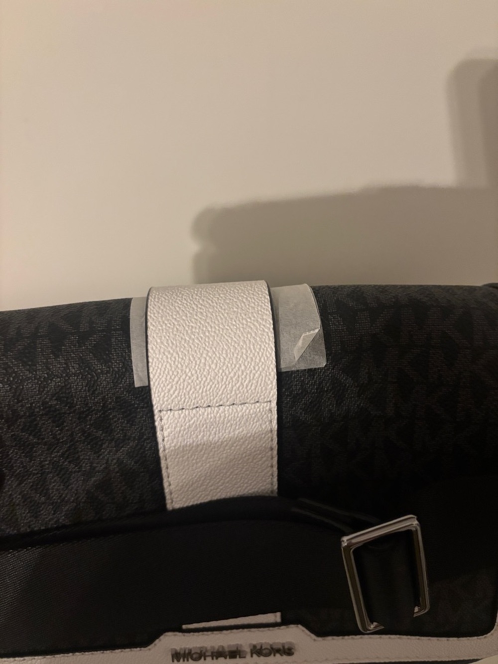 Michael Kors Cooper Color-Block Black and White Signature Stripe Messenger Bag - Picture 6 of 7